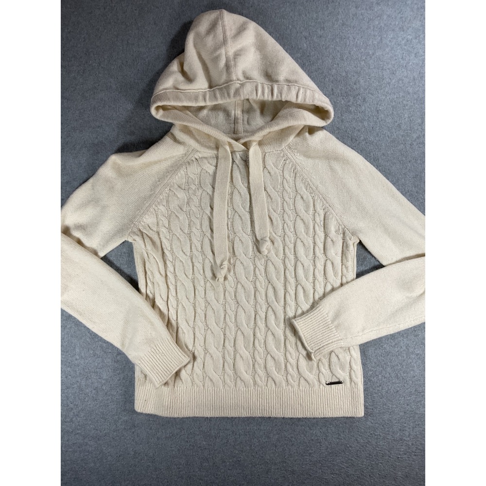 Abercrombie & Fitch Cream Cable Knit Hoodie Sweater Womens Cream Small 1533